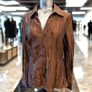 ✅ Essentials by Milano Crinkled Brown Button Down Shirt